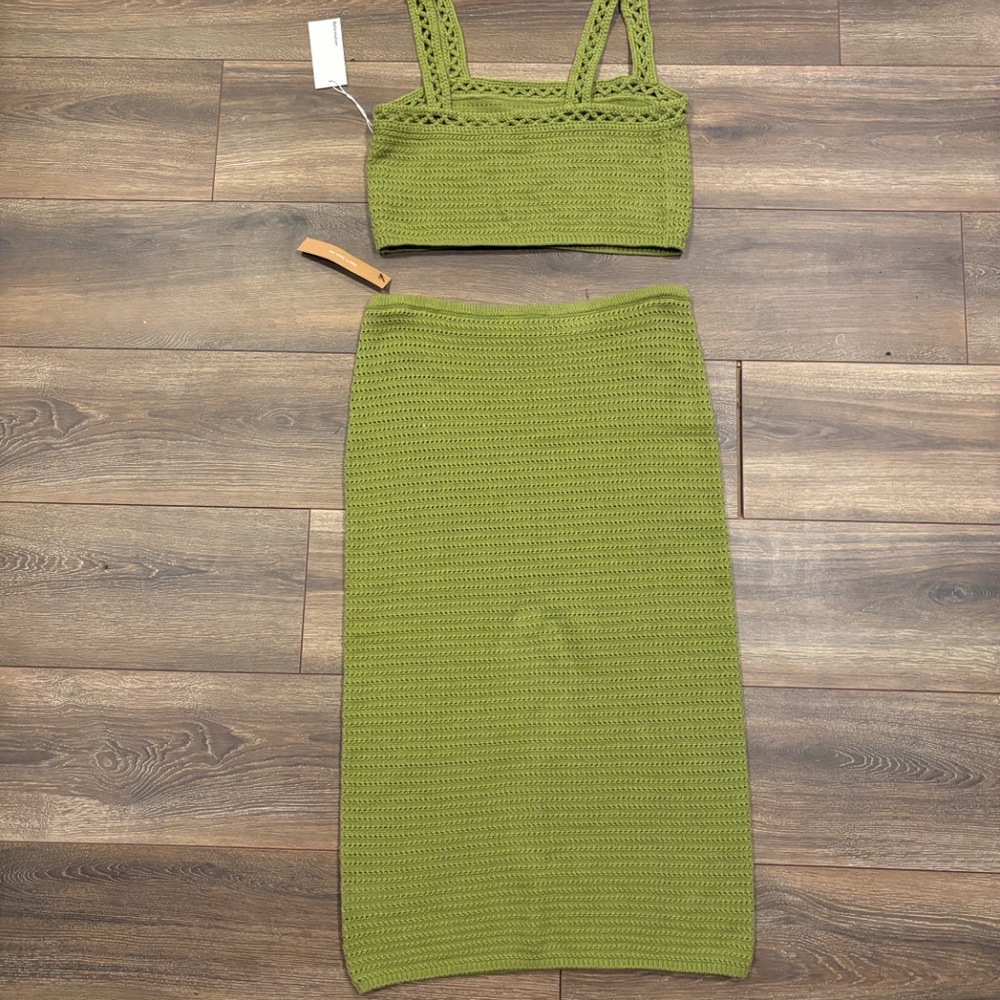 Reformation Max Open Knit Two Piece in Green, Organic Cotton, NEW WITH TAGS - Picture 3 of 7